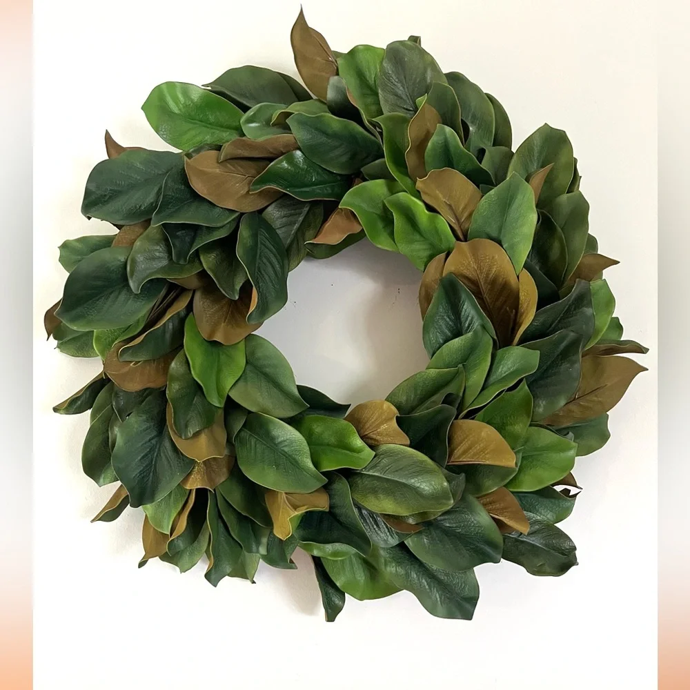 Hand Crafted Magnolia Wreath Natural Touch Foliage Green Brown Extra Large 28”